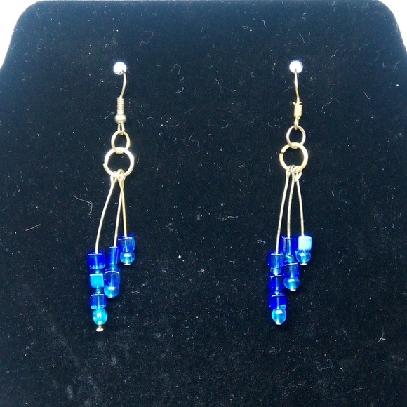 Classic Creations Jewelry - 🆕 Gold/Blue square 🟦 stacked design EARRINGS *@HANDMADE Original*